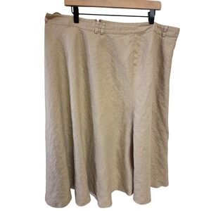 Lauren Ralph‎ Lauren Linen Blend A-Line Midi Skirt Tan Plus Size 20W